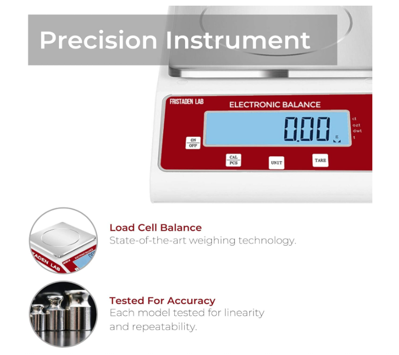 Fristaden Lab Digital Scale - High Precision 15kg x 0.1g, Multi-Use Gram Weight Scale for Laboratory, Kitchen with Calibration Certificate, Analytical Balance for Scientific & Industrial Use