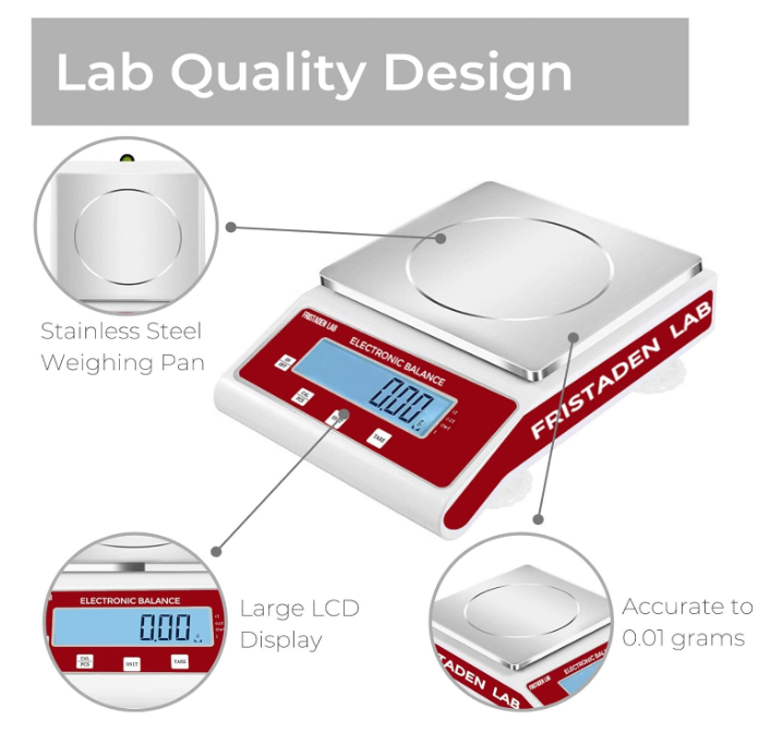 Fristaden Lab Digital Scale - High Precision 15kg x 0.1g, Multi-Use Gram Weight Scale for Laboratory, Kitchen with Calibration Certificate, Analytical Balance for Scientific & Industrial Use
