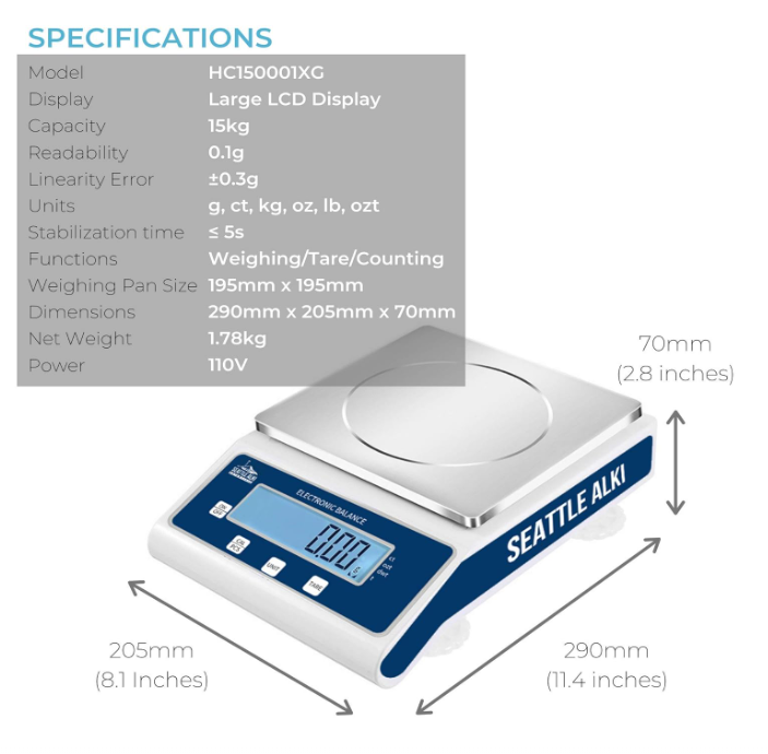 Seattle Alki Scientific Lab Digital Precision Analytical Balance 15kg x 0.1g, Grams