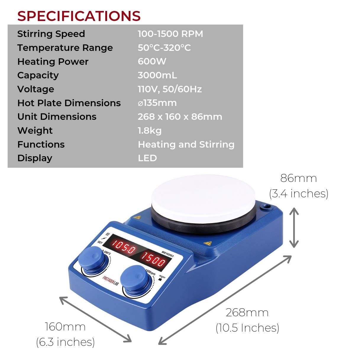 Fristaden Lab Digital Magnetic Stirrer Hotplate 5L 100-1500RPM - Fristaden Lab