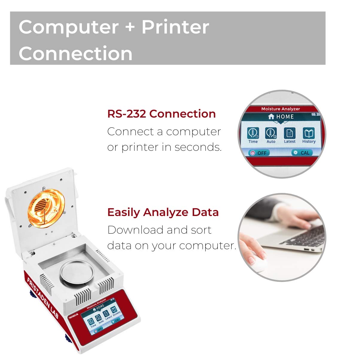 Halogen Moisture Analyzer | 0.005g Accuracy | 100g Capacity | 0.02% Moisture Readability - Fristaden Lab