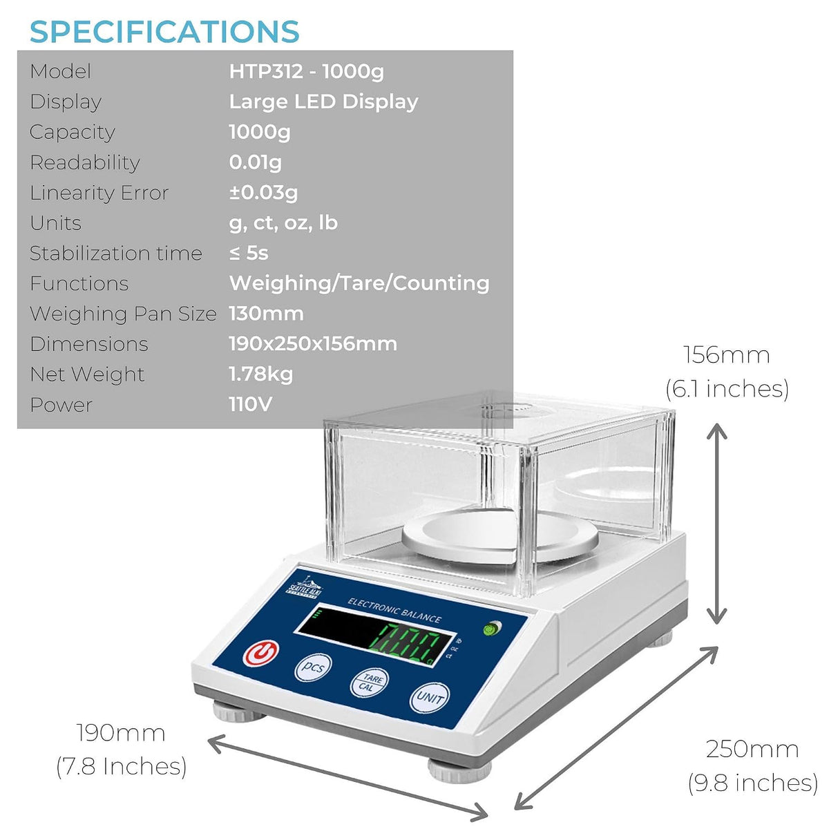 Seattle Alki by Fristaden Lab Precision Lab Balance (HTP Series) (Open Box) Round - 3000g x 0.01g (Enclosure)