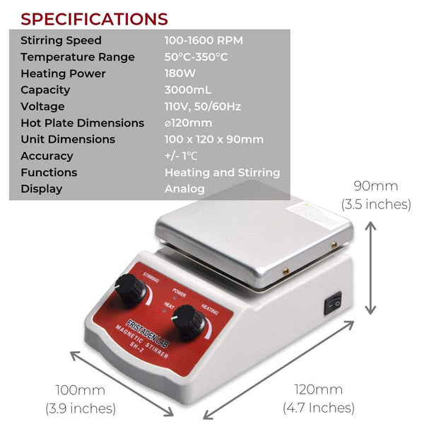 Fristaden Lab SH-2 Analog Hot Plate Magnetic Stirrer, 2L, 100-1600rmp, 350°C - Fristaden Lab